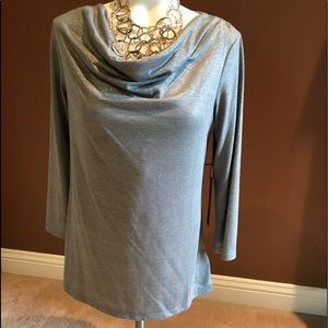 Tahari Silver metallic draped neck top